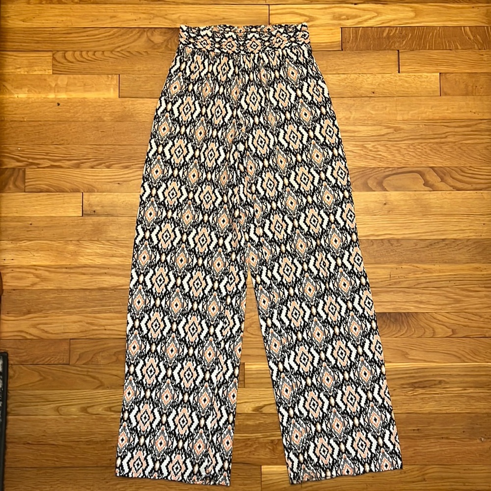 Black/pink/white Aztec wide leg pants
